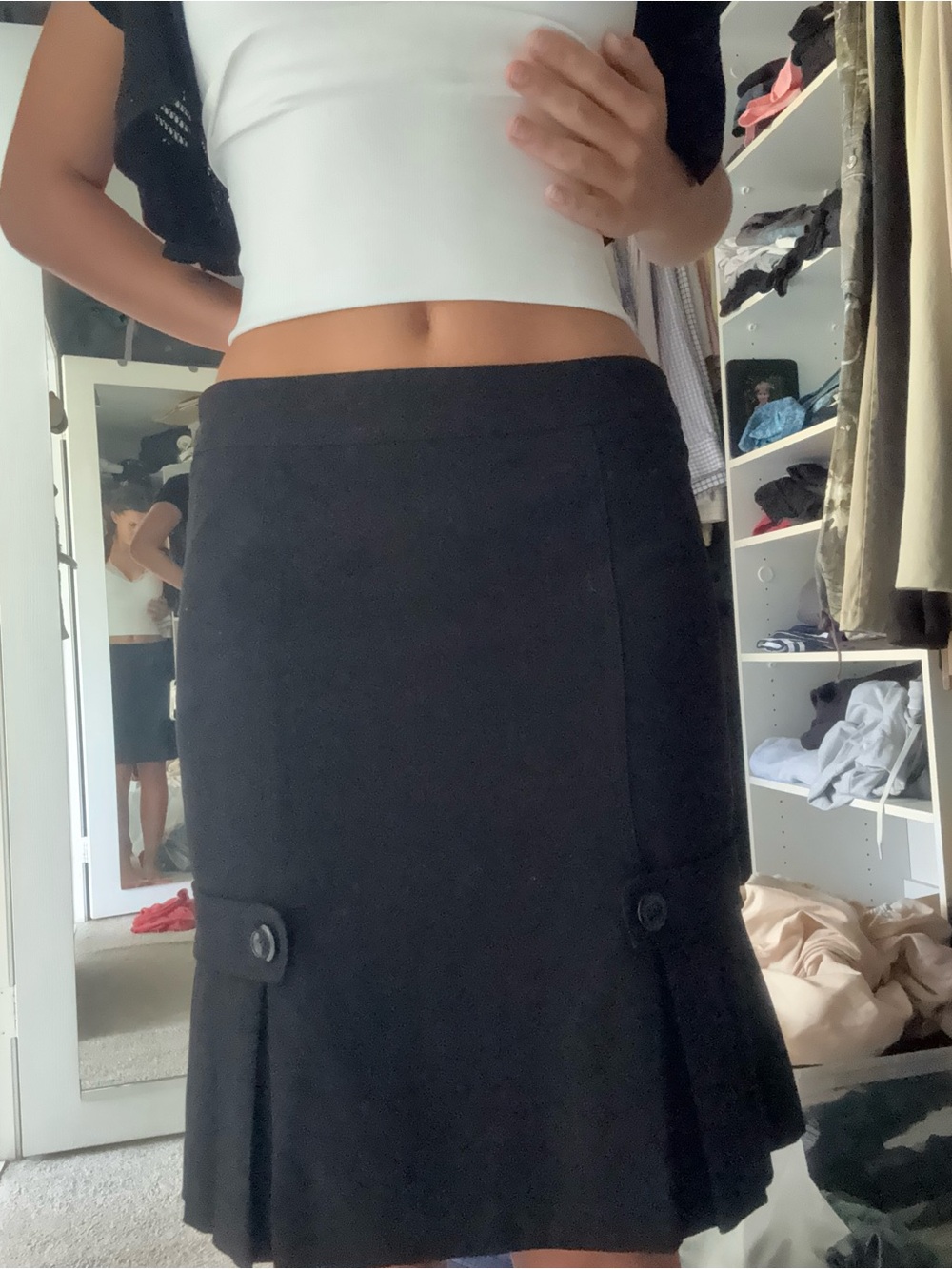 AGB Black A-Line Skirt with Button Tab Pleats